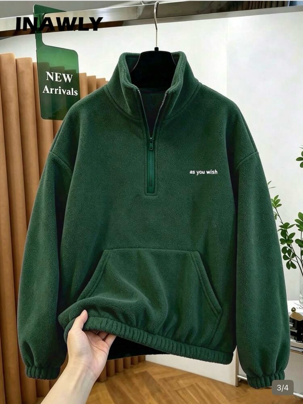 SHEIN Forest Green Quarter-Zip Fleece Pullover